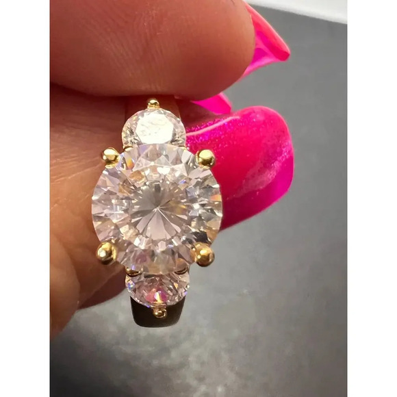 Trilogy CZ gold over sterling silver ring size 9 - Picture 1 of 9